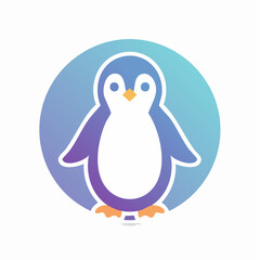Obraz premium Cartoon penguin with blue and purple gradient background in a circle.