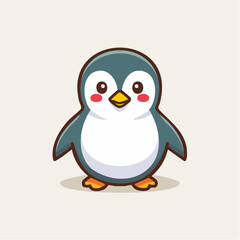 Obraz premium Cute cartoon penguin with rosy cheeks and orange feet.