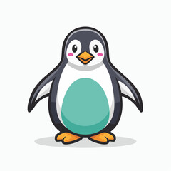 Obraz premium Cartoon penguin with a white belly and orange beak standing on a white background.