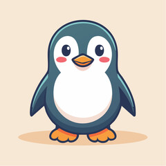 Cute cartoon penguin with a white belly and orange feet standing on a light background.