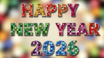 Happy New Year 2026 mosaic text colorful celebration typography