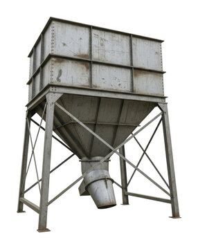 Heavy-duty industrial hopper factory site machinery metal engineering isolated on transparent background
