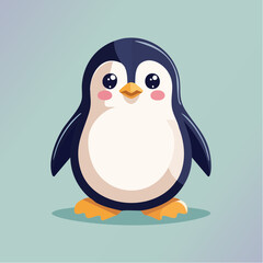 A cute cartoon penguin with a white belly, black back, and orange beak and feet.