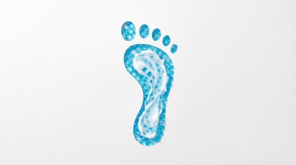 Footprint shape filled with blue water bubbles and white moisturizing cream swirl