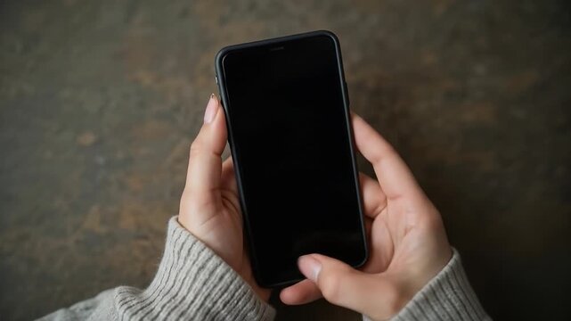 Close-up of a hand holding a modern smartphone with a bright screen and sleek design. technology