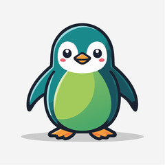 Illustration of a cute cartoon penguin with a green belly and blue back.