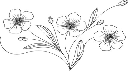 Obraz premium Elegant Hand-Drawn Floral Branch Vector Illustration Featuring Minimalist Black and White Botanical Line Art Design