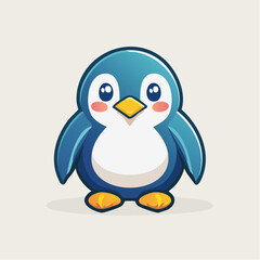 Cute cartoon penguin with big eyes and rosy cheeks standing on a light background.