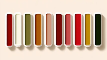Fototapeta premium Row of colorful paint tubes neatly arranged row of diverse colored paint tubes showcasing spectrum of shades