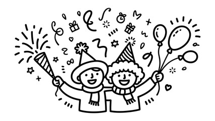 Friendship and Festive Fun: Two friends radiate pure joy as they celebrate a special occasion together, surrounded by confetti, balloons, and the magic of friendship.  © FARHANA