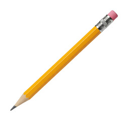Writing with a yellow pencil desk still life isolated on transparent background