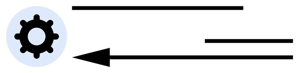 Motion concept. Gear mechanism illustrated alongside directional arrows forward and reverse motion. Motion applied in workflow, engineering, mechanics, automation, and system design