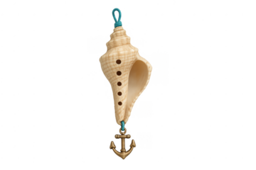 Seashell ocarina wind instrument with nautical anchor pendant