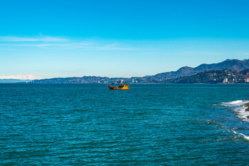 Title: Tour Boat on the Black Sea off Batumi Coast, Georgia