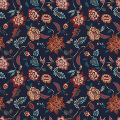 jacobean detailed connecting muticolor  seamless beautiful fall all over print for textile and fashion use color separated ready to use file, pattern, seamless, floral, vector, design, texture, illust