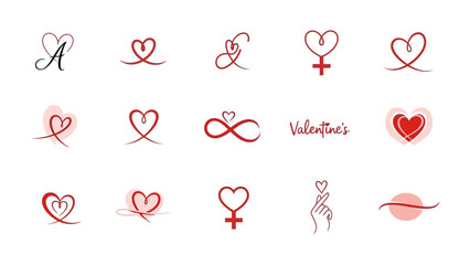 Valentine's Day Icon Set: A collection of heart-themed symbols for celebrating the season of love. Each design radiates passion, affection, and tenderness.
