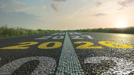 New 2026 Year. Numbers Written on Asphalt Road, Closeup