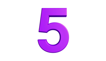 A vibrant, purple number five against a black backdrop, featuring a three-dimensional style with subtle shadows and highlights