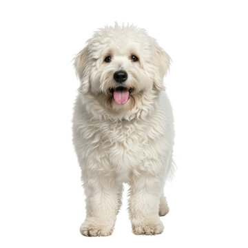 Happy white dog standing isolated on transparent background