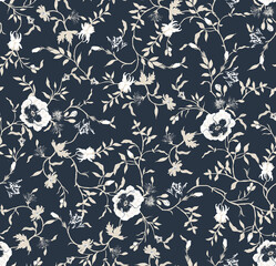 seamless connecting white on blue floral beautiful print pattern artwork for textile and fashion use 