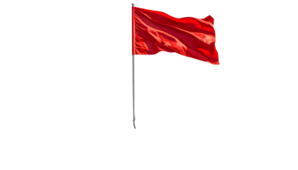 A vibrant red flag flutters in the wind against a stark black background (1)