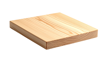A square-shaped wooden plank, possibly a cutting board or shelf, rendered with detailed grain, set against a stark, black background