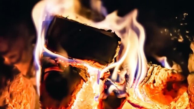 Old fireplace with light flame fire for heating building room