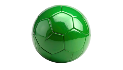 A vibrant, glossy green soccer ball, realistically rendered with detailed panels, resting against a black backdrop