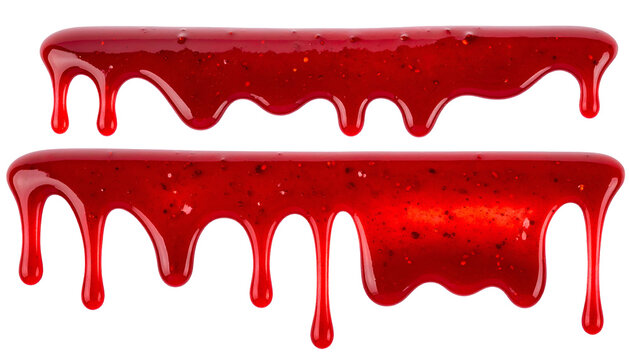 Two horizontal stripes of glossy red, viscous, dripping liquid against a black background