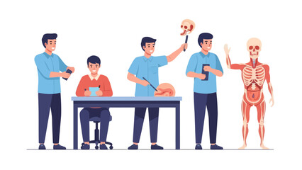 Obraz premium Educational Anatomy Illustration Showing Human Body and Medical Experimentation