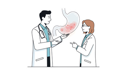 Fototapeta premium Medical consultation illustrating a doctor explaining stomach issues to a patient with digestive