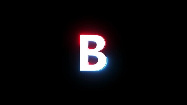 Neon capital alphabet letter B text animation.  Neon font letter animation on black background.