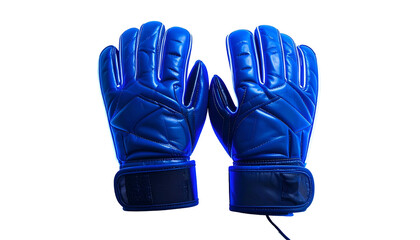 Two cobalt blue gloves, isolated on black background, showcasing intricate stitching and a secure wrist strap design