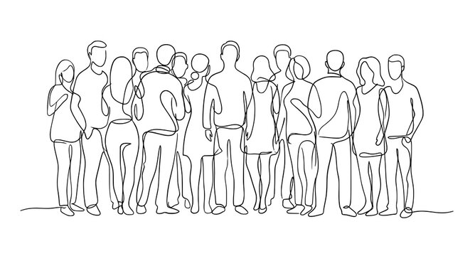 Continuous line drawing of crowd standing abstract minimalist