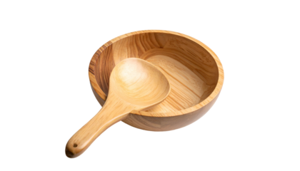 Wooden bowl and matching ladle resting on a black background, a still life emphasizing the natural beauty of wood grain