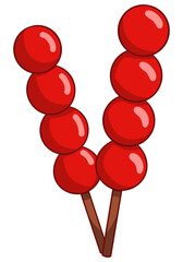 Two skewers of traditional Chinese candied hawthorn symbolizing sweetness and happiness.