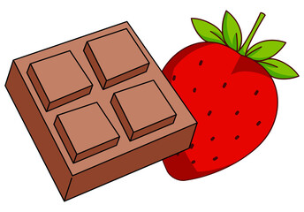 Chocolate bar and strawberry illustration for romantic Valentine concept.