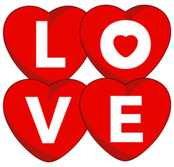 Red heart letters forming the word LOVE, romantic symbol for Valentine and relationships.