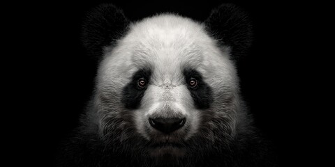 Obraz premium Detailed close-up portrait of a giant panda on a black background.