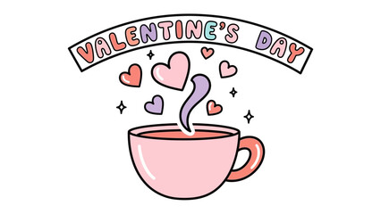Valentine's Day Cup with Hearts: Adorable illustration featuring a Valentine's Day coffee cup, emanating hearts and the holiday's spirit.