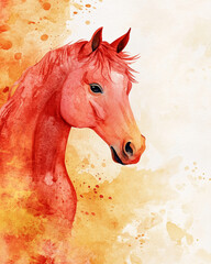 Lunar New Year banner, close up of red horse on a light red and golden background, Chinese style.