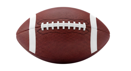 American football isolated view with white stripes and laces isolated on transparent background