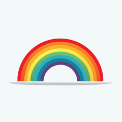 Colorful rainbow arc with red, orange, yellow, green, blue, indigo, and violet bands on a white background with a gray shadow.