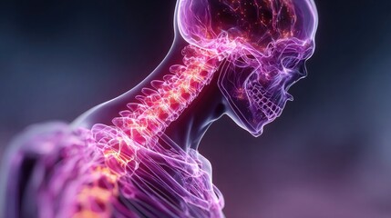 Neon X-ray scan glowing with skeleton outline and bone detail, stylized medical imaging concept in neon for healthcare, diagnostics, or anatomy visuals