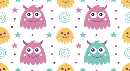 Obraz premium Adorable monster seamless pattern background vector design