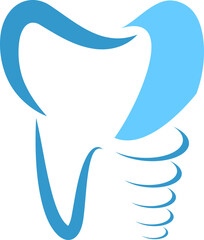 Zahnimplantat in blau, Zahn, Zahnarzt, Zahnpflege, Logo, Icon 