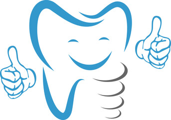 Zahnimplantat mit Gesicht und H&auml;nden, Zahnarzt, Zahnmedizin, Logo, Icon