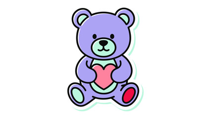 Affectionate Teddy Bear Holding Heart: This adorable illustration shows a charming purple teddy bear, clutching a heart, ready to bring warmth and affection.