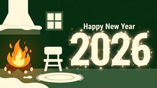 Cozy vector new year 2026 greeting card celebration template animation