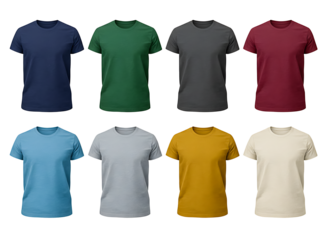Blank T‑Shirt Mockup Set, 3D Ghost Mannequin Apparel, Front View, Isolated on Transparent PNG Background